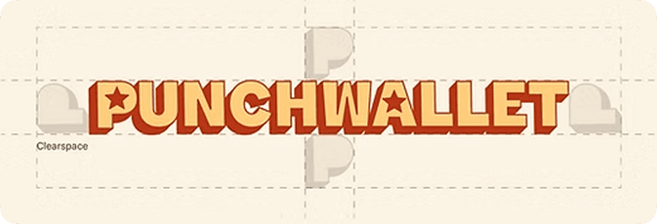 PunchWallet wordmark with clearspace guides